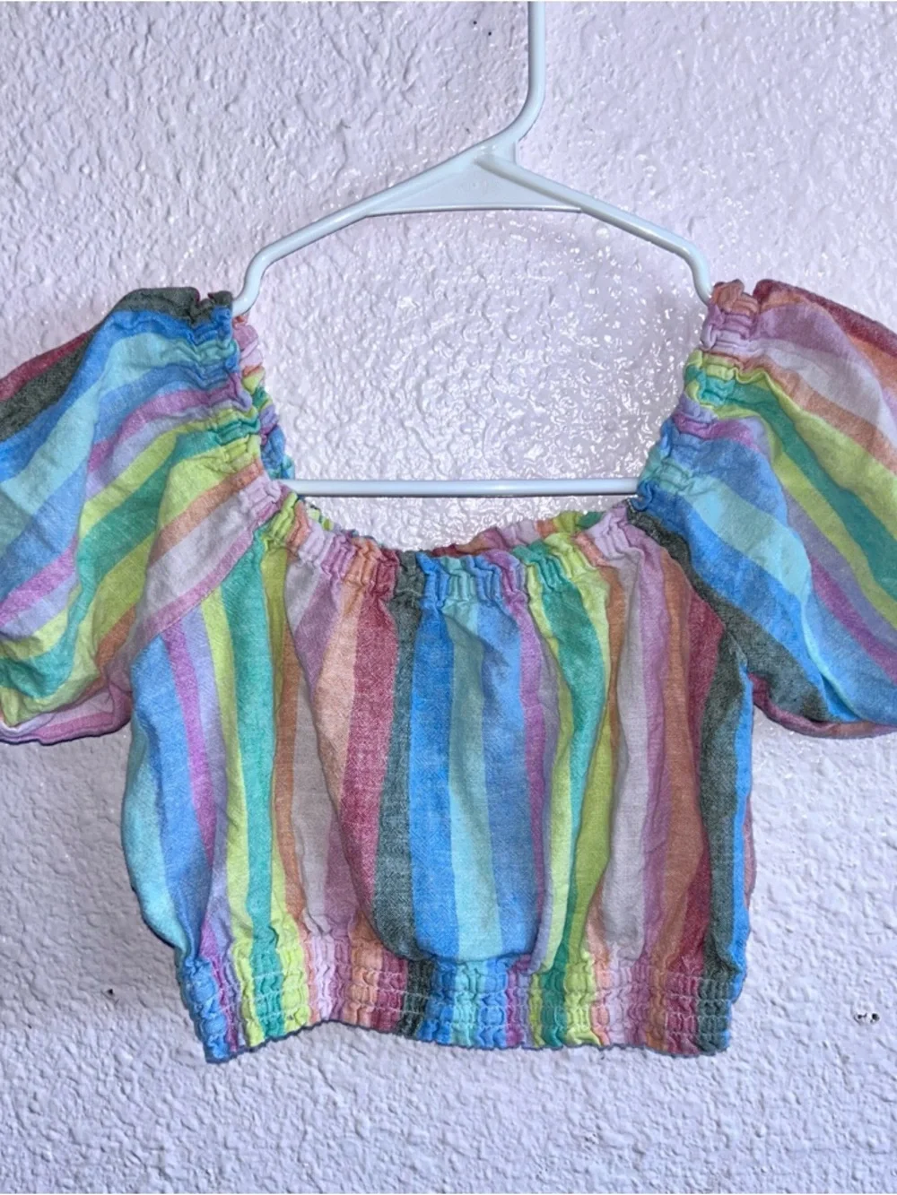 GAP Rainbow Striped Off-Shoulder Crop Top - Multi